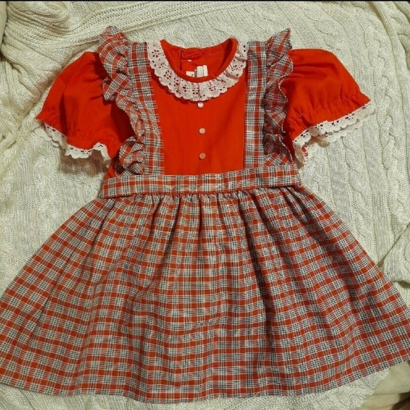 Sears Other - 🎄 Host Pick Christmas Pinafore Dress Plaid Eyelet Red 🎄